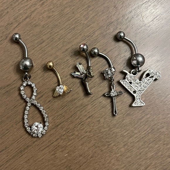 Jewelry - VINTAGE Y2K Rhinestone Fairy Cross Martini Belly Button Ring Piercing Bundle Set